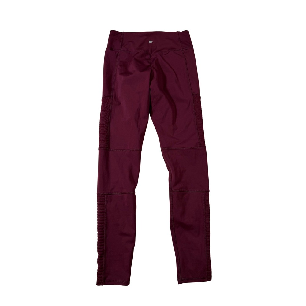 Fabletics Moto Leggings S Burgundy Ribbed Athleisure Performance Yoga Gym Run